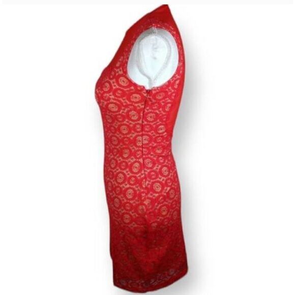 BEBE RED & NUDE LACE BODYCON DRESS SZ.XS EUC. - Picture 5 of 8